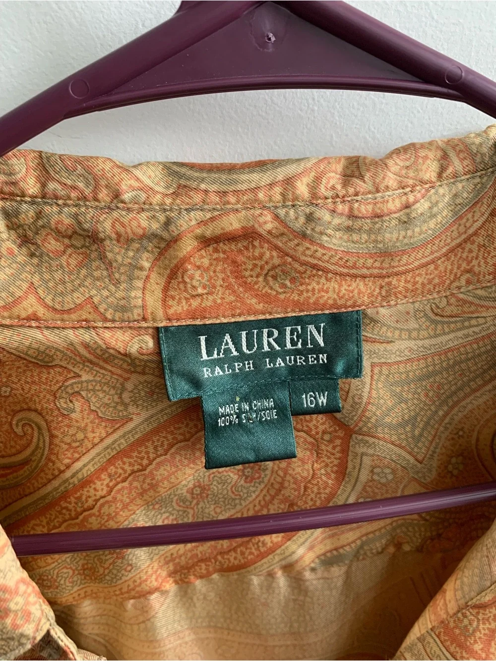 Vintage Lauren Ralph Lauren 100% Silk Paisley Button Down Blouse - Size 16W